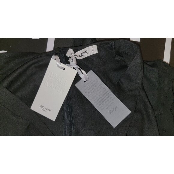 Grace Karin Womens Black Sheer Sleeve V-Neck Dress Size L - Picture 3 of 5